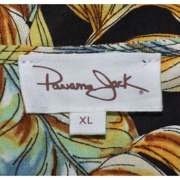 Panama Jack Women's XL Black Yellow Floral Blouse Top Linen Blend Keyhole Neck - Picture 10 of 12